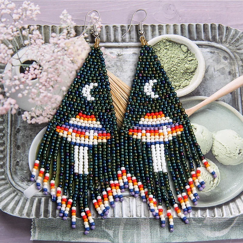 

Серьги из бисера Кисточки Креативность Луна Богемия Грибной узор Ручное плетение Сплав Женская мода Простота Серьги из бисера