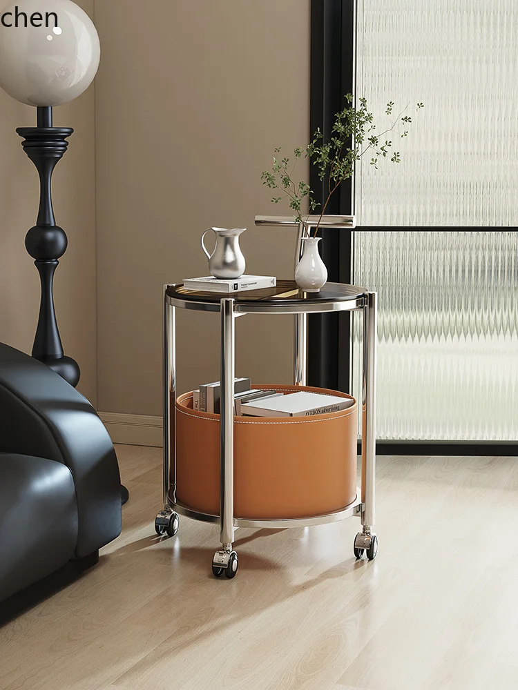 

ZML sofa side table removable trolley small coffee wheeled table round table bedside rack