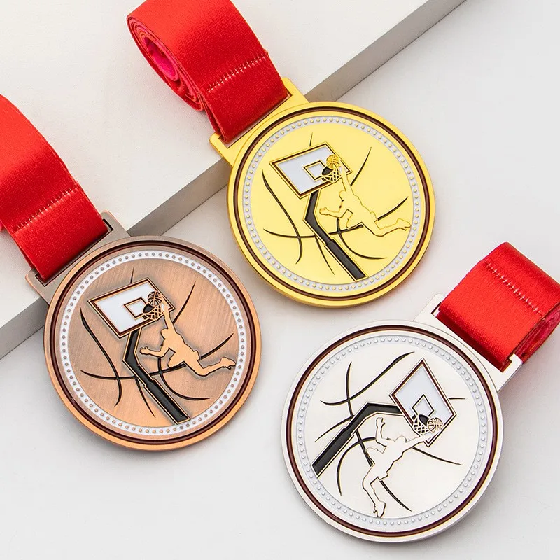 Commemorative Medal of Campus Dunk Contest Event, Customized Basketball Competition, Gold, Silver, Copper, Tri-color Tag