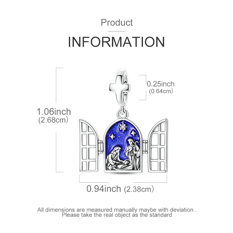 925 Sterling Silver Nativity Jesus Birth Dangle Charm Bead Pendant Adjustable Bail Fit Original Pandora Bracelet Women DIY Fine view 4