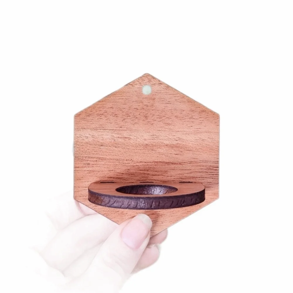 Decorative Wooden Hydroponic Planter Shelf Vase Retro Wall Mounted Planter Hexagon Shape Geometric Flower Pot Kitchen