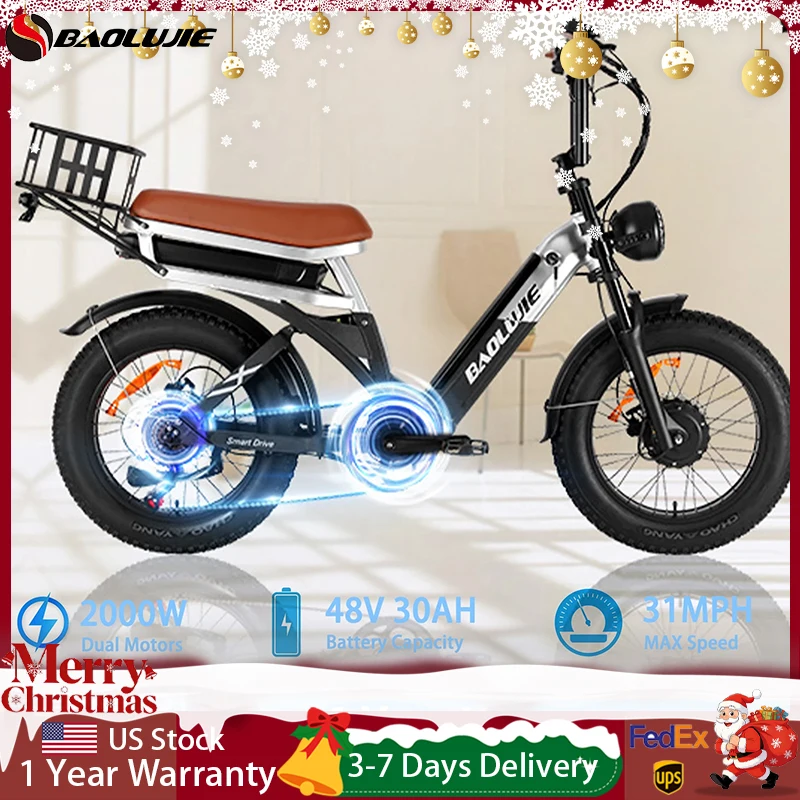 

Ebike 2000W Adult Electric Bicycle 48V 30AH E Bike 20 Inch Fat Tire Electric Bike for Woman/Man Hydraulic Brake E-bike Off-Road