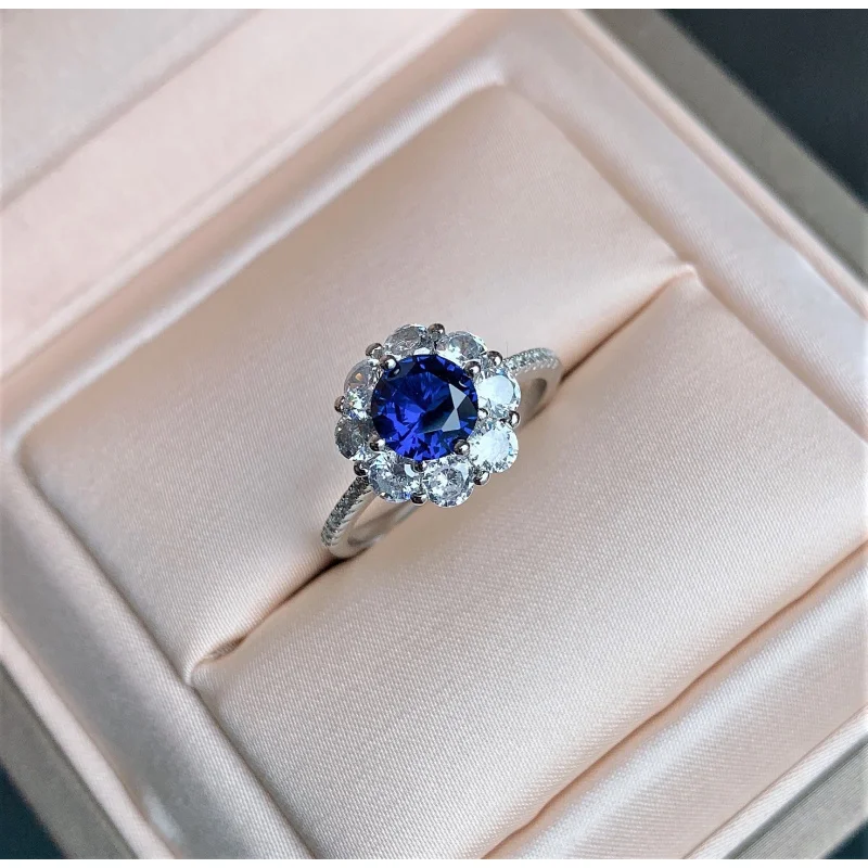 S925 Silver Jewelry Imitation Red Sapphire Denier Ring Ear Stud Pendant Three-Piece Set Main Stone 7mm