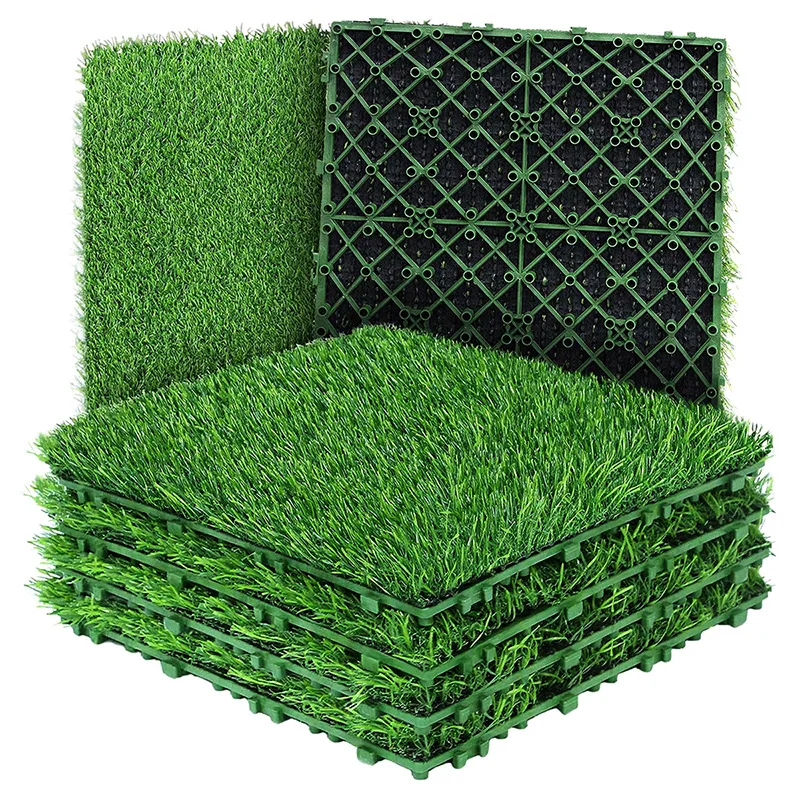 

10PCS Artificial Grass Turf Tile Flooring Decor 12" X 12"Thick Synthetic Square Fake Grass Interlocking Turf Self Draining