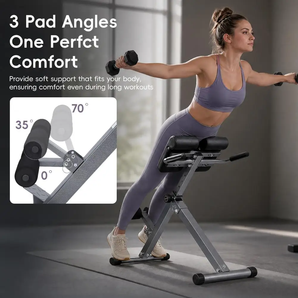 Back Extension Bench Adjustable Roman Chair Foldable Hyperextension Bench 8 Level Height Adjustment Home Gym Fitness Equipment
