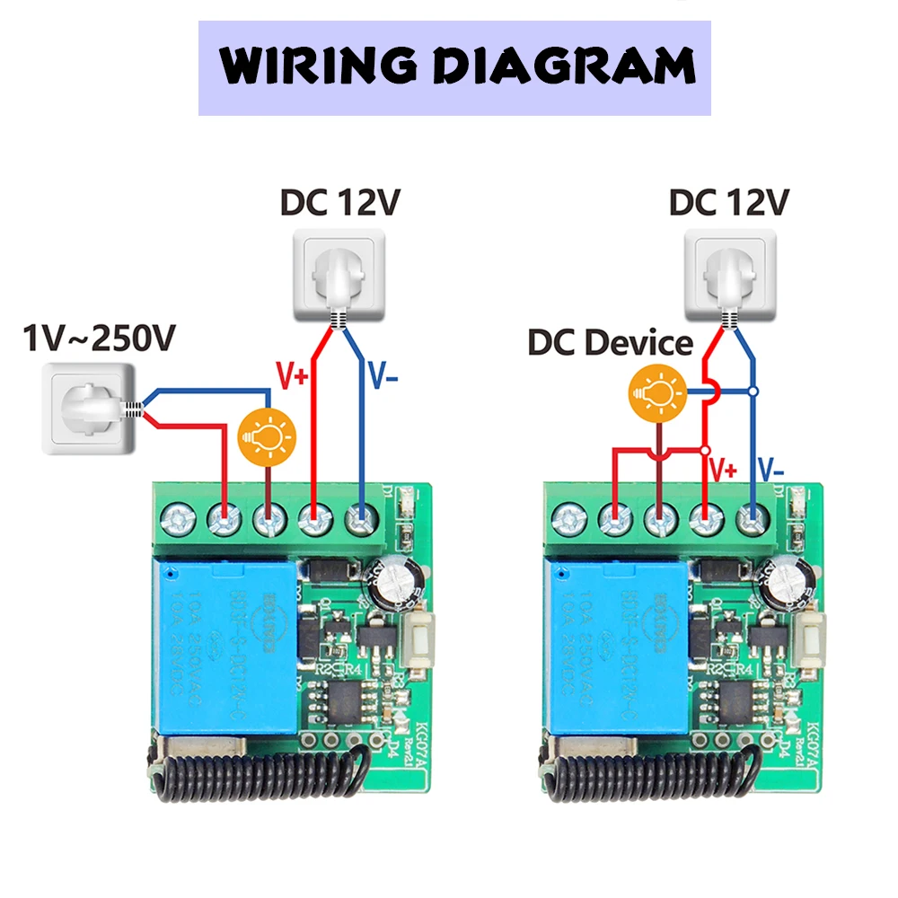 Interruttore di controllo remoto Wireless universale 433Mhz relè DC 12V 10A, Mini pulsante RF rotondo per luce/porta del Garage/serratura