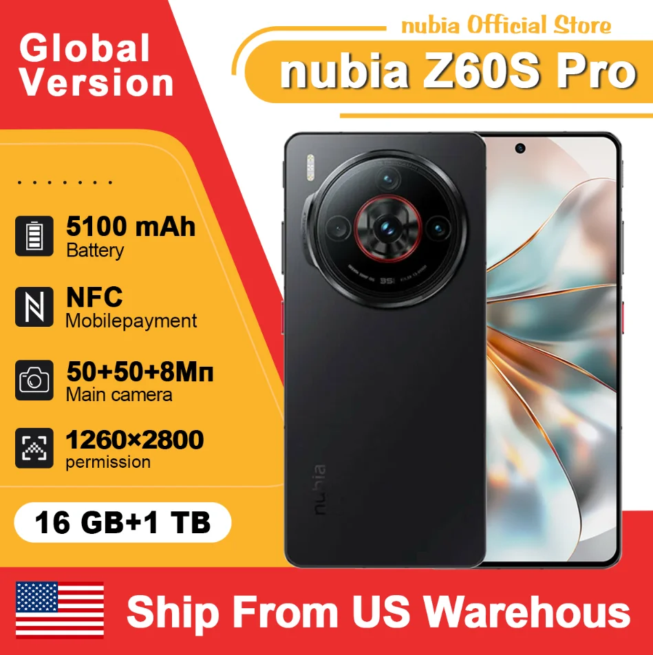 US Warehouse Global Version Nubia Z60S Pro 5G Snapdragon 8 Gen 2 Smartphone 120Hz 6.78-inch AMOLED Screen 50M+50M+8M 5100mAh 80W