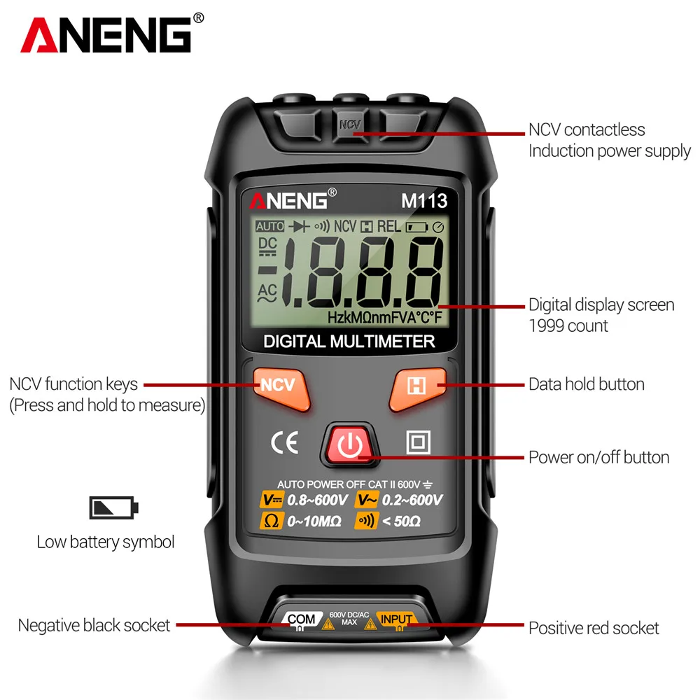 Mini Digital Multimeter Instruments ANENG M113  AC/DC Voltage Meter 1999 Counts Multimetro Ohm NCV Electricity Tools Measuring