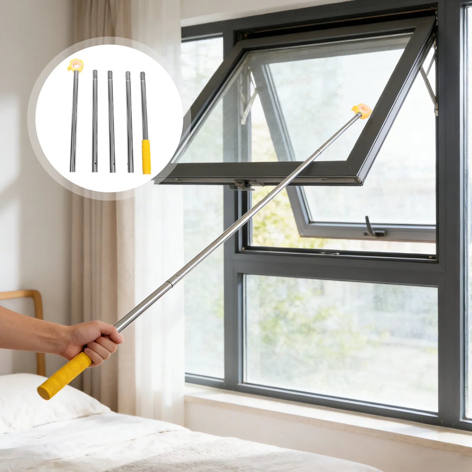 1.88m Telescopic Window Opener Pole Retractable Pull Rod Tool for Bedroom Kitchen Awning Blind Opening Assist