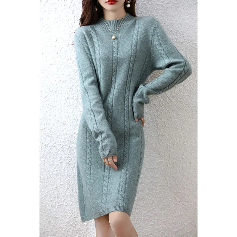 Cashmere Women\'s Sweater Knitted Dresses 100% Merino Wool Ladies Autumn Warm Elegant Dress Winter Female Pullovers Casual Skirts