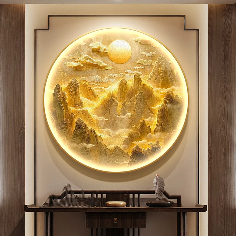 Luxury Round LED Wall Light For Corridor House Living Room Lustre Mountain Hanging Painting Lighting Mural Lamp Home Decoration