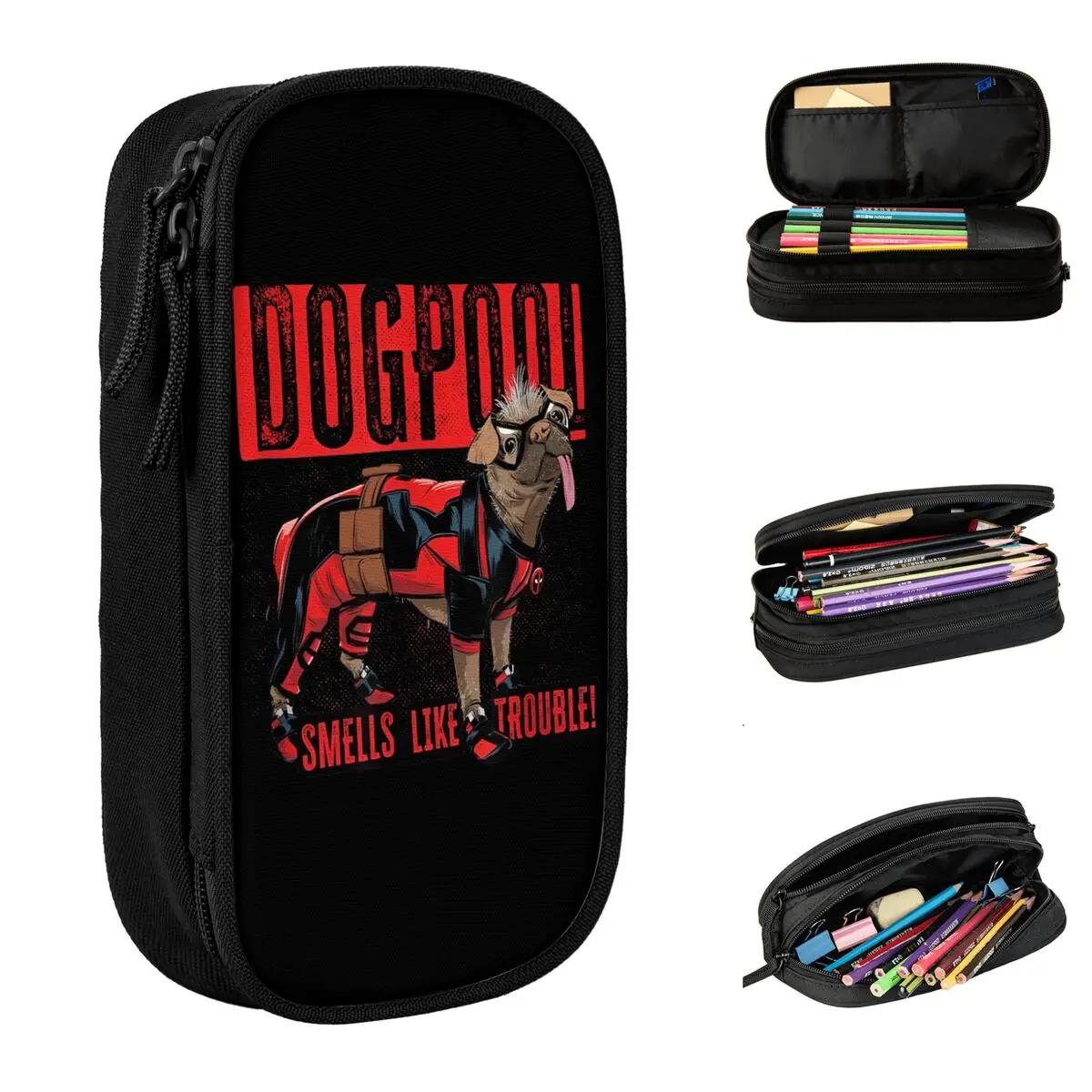 Deadpool & Wolverine Dogpool Smells Pencil Case Double Layer Large Capacity School Accessories Pencilcase Gift