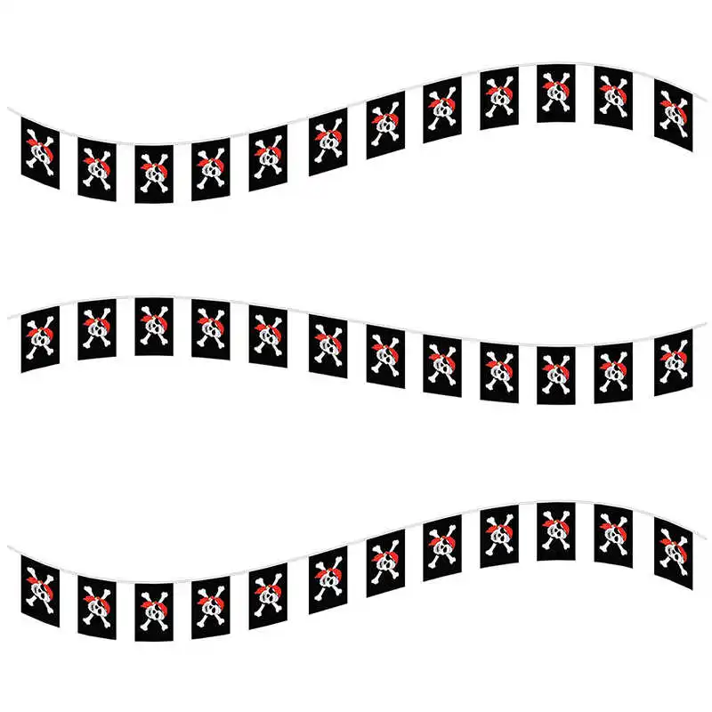 

20PCS Pirate Flag Skull Cross Bones 14x21cm Blackjack Jolly Roger Hanging String Custom Black Flags Banner Home Party Decoration