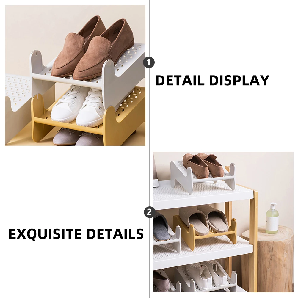 

Multilayer Plastic Rack 2-Tier Space-Saving Shoe Organizer Ventilated Moisture-Proof Non-Slip Baffle Pp Material Easy