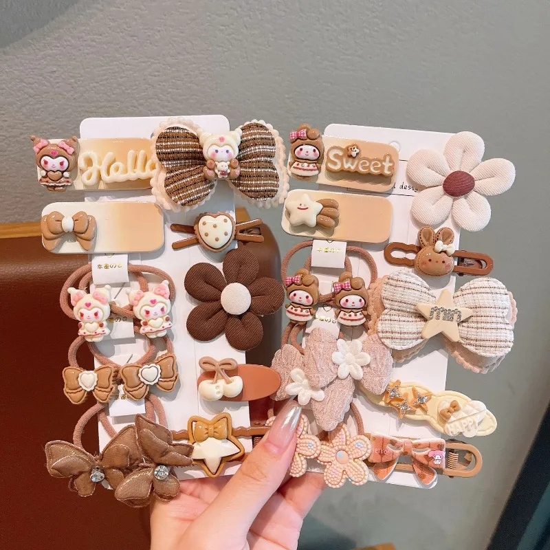 Cute Plush Bear Hair Clips for Girls Baby Barrettes with Bow Flower Brown Beige Hairpins Side Clips Kids Hair Accessories Set