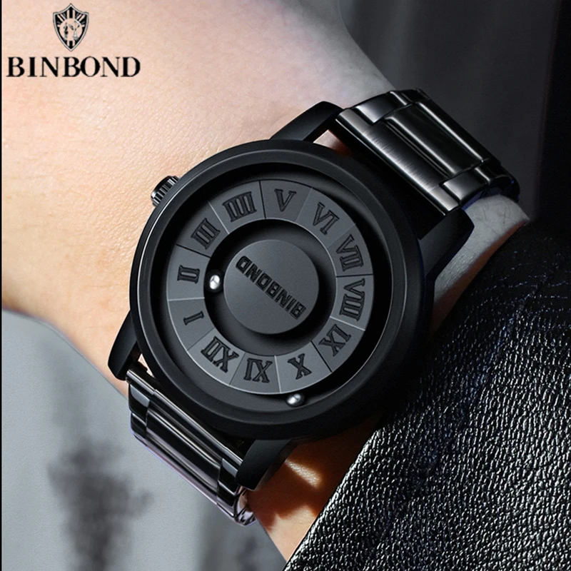 BINBOND ผู้ชายหรูหราควอตซ์นาฬิกา Magnetic Levitation Hollow Out สแตนเลสกันน้ํานาฬิกาผู้ชาย Relogio Masculino