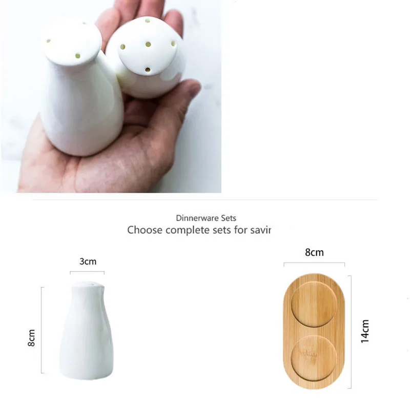 2 PCS Modern White Salt & Pepper Shakers,for Farmhouse Kitchen Table Décor, Ceramic Salt and Pepper Shakers Set with Bamboo Tray