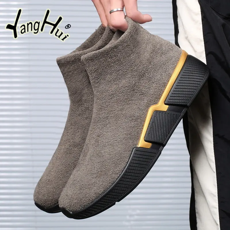 Outdoor Sock Boots Keep Warm Elastic Cotton Fabric Sports Casual Gaobang Platform Shoes for Men 2023 New Fashion Autumn Winter