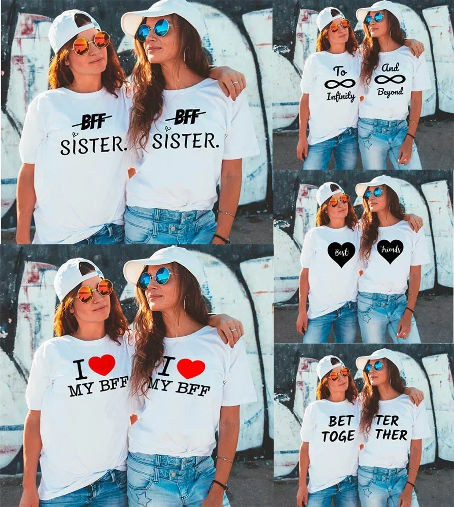 Matching Best Friends White Tops Pink Harajuku Shirt Tee To Infinity and Beyond Better Together Besties BFF Sister Women T-hirts