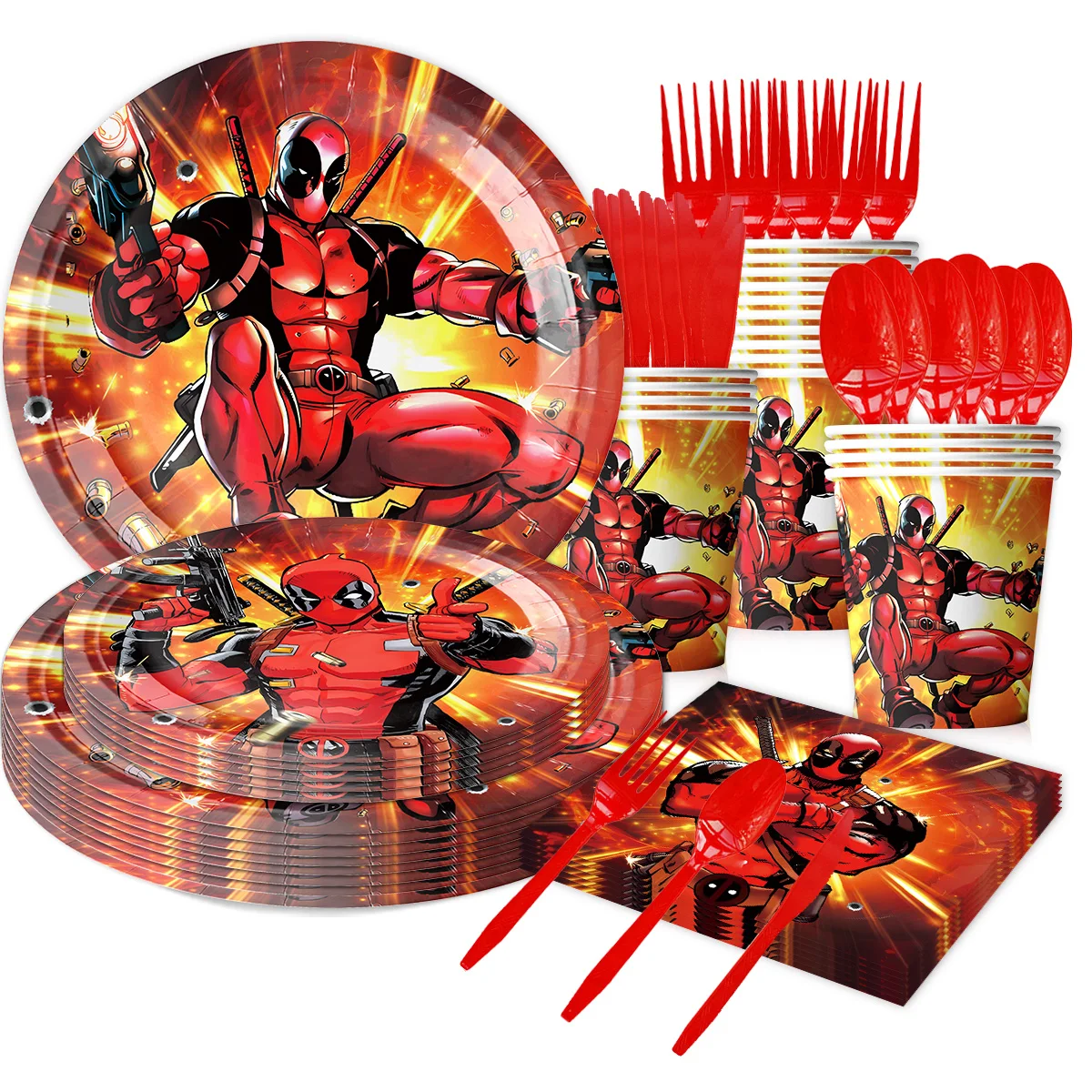 Deadpool Birthday Decoration Superhero Party Supplies Wolverine Balloons Gift Bag Disposable Tablecloth Plates Cups Napkins