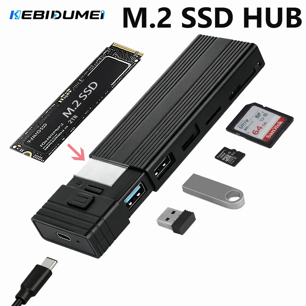 KEBIDUMEI USB C HUB M.2 SSD Case NVME SATA Dual Protocol Adapter M.2 to TYPE-C Docking Station Card Reader Support For Macbook