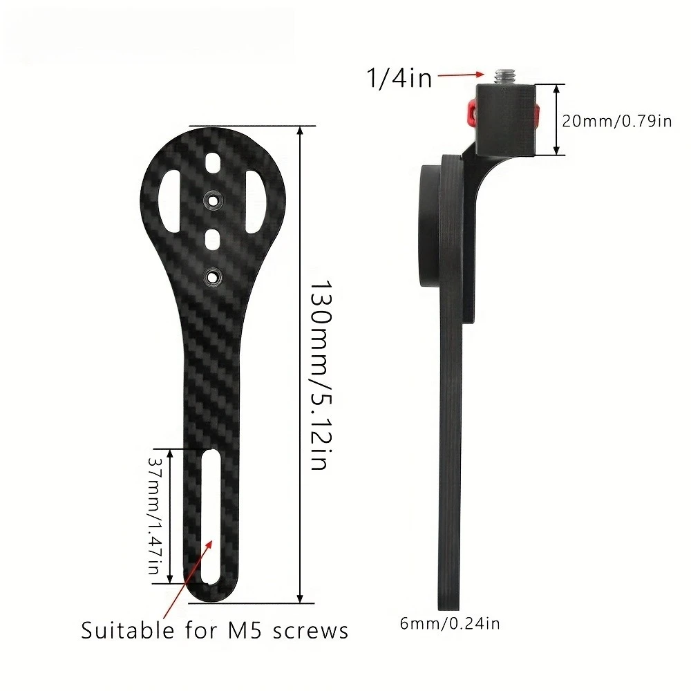 T800 Carbon Fiber Integrated Handlebar Mount for Bicycle Computers, Compatible with 1/4 Interface Panoramic Action Cameras