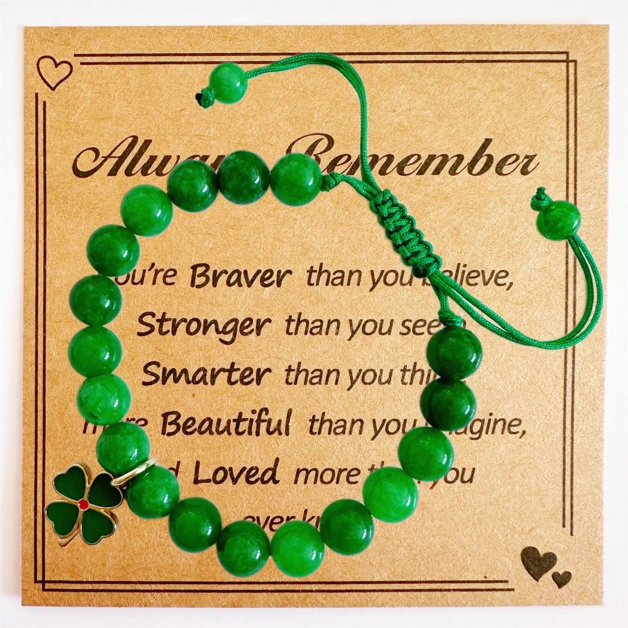 

Green Nature Stone Clove Bracelet Four-Leaf Clover Female Heart Charm Clover Peacock Bracelet Lucky Bracelet for Women Girls