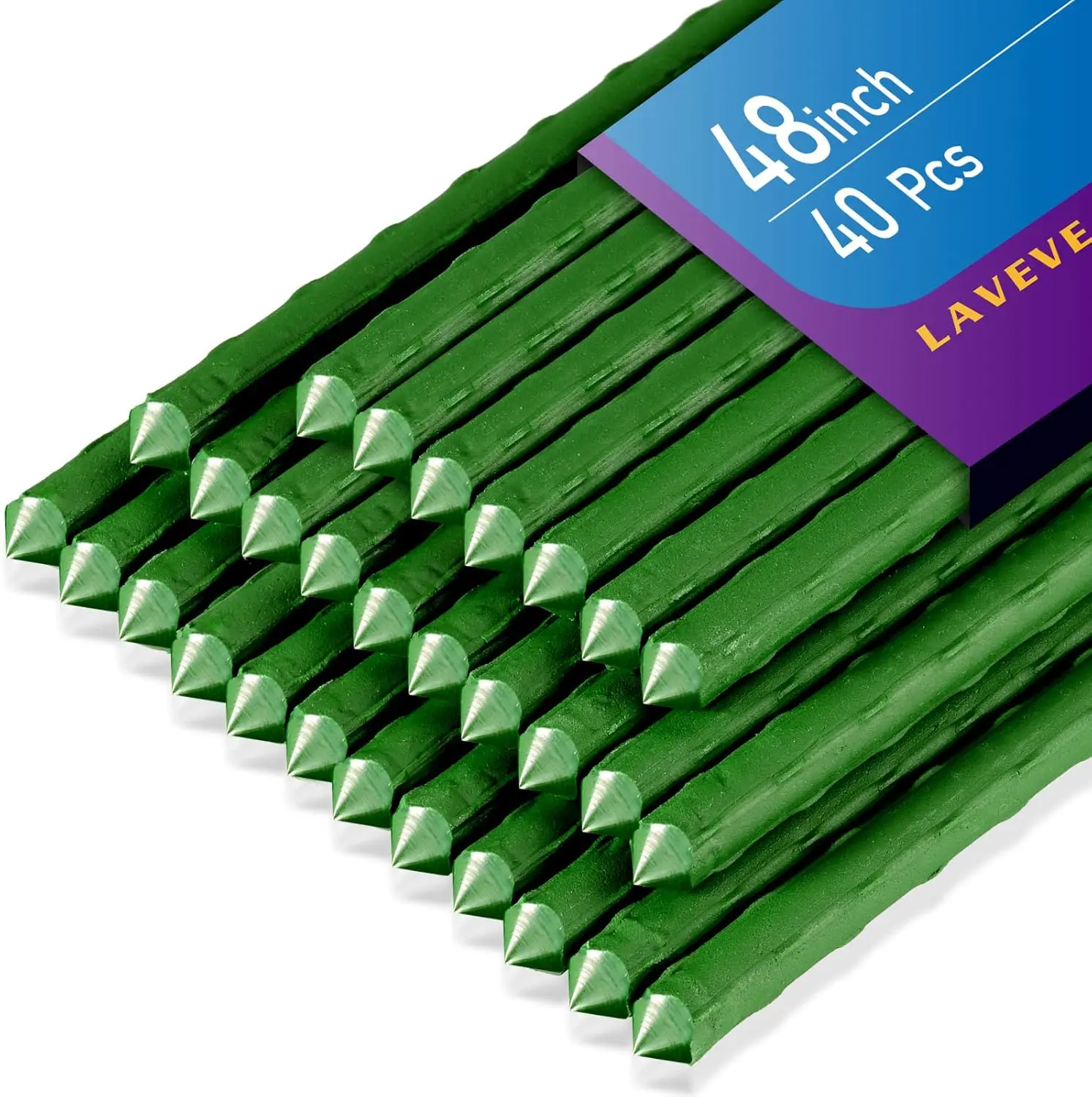 48 Inch Heavy Duty Steel Garden Stakes for Tomatoes, Cucumbers, Climbing Plants Support, Pack of 40