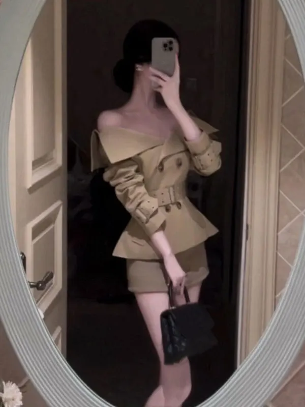 

Spring 2024 Fashion Short Double-Breasted Coat And Shorts Set Women's Comfortable Korean Style Two-Piece Suit Casual Date Wear