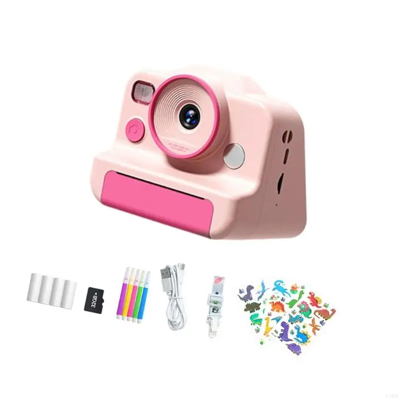 Imprima juguete cámara instantáneamente para niños Fotos 48MP 1080p Videos con tarjeta 32 L8RB