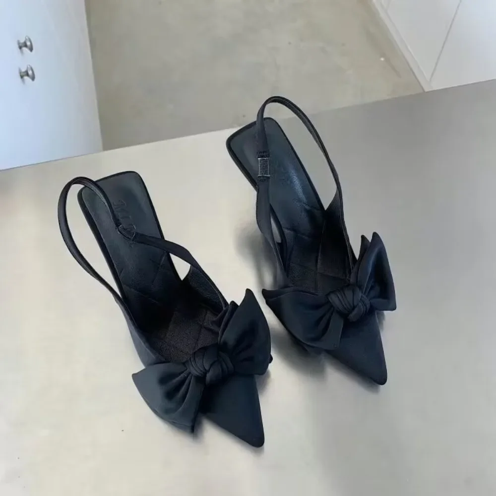 Zapatos de mujer, novedad de verano, Nudo de mariposa, zapatos de tacón con talón descubierto para mujer, vestido Sexy, tacón fino, punta estrecha, tacones altos para mujer