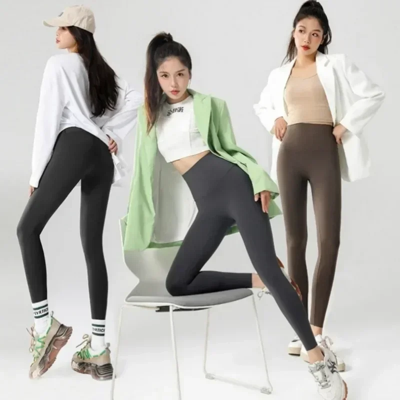 Legging wanita pinggang tinggi, Legging Fitness olahraga kasual ramping hangat bulu domba mulus musim gugur musim dingin