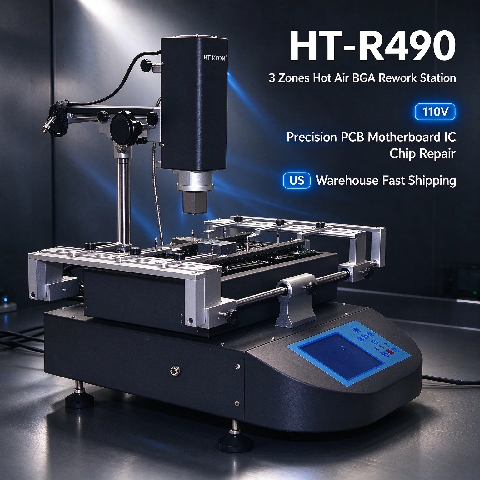 HT-R490 Hot Air 3 Zones BGA Rework Station 110V Soldering Reballing Machine PCB Motherboard Chip Repair US Warehouse Fast Shipping