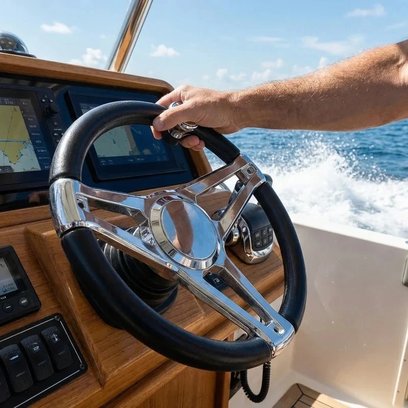 13-1/2 Inch Dia Boat Steering Wheel 3 Spoke, Marine Steering Wheel for Seastar and Verado With Turning Knob