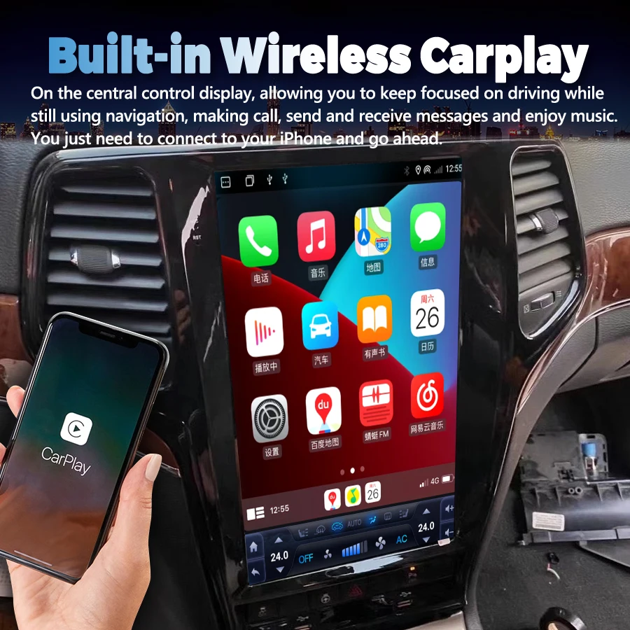 13.6inch For Jeep Grand Cherokee 2010-2013 2014-2019 Black Golden Car Multimedia Player Gps Radio Android Carplay Android Auto