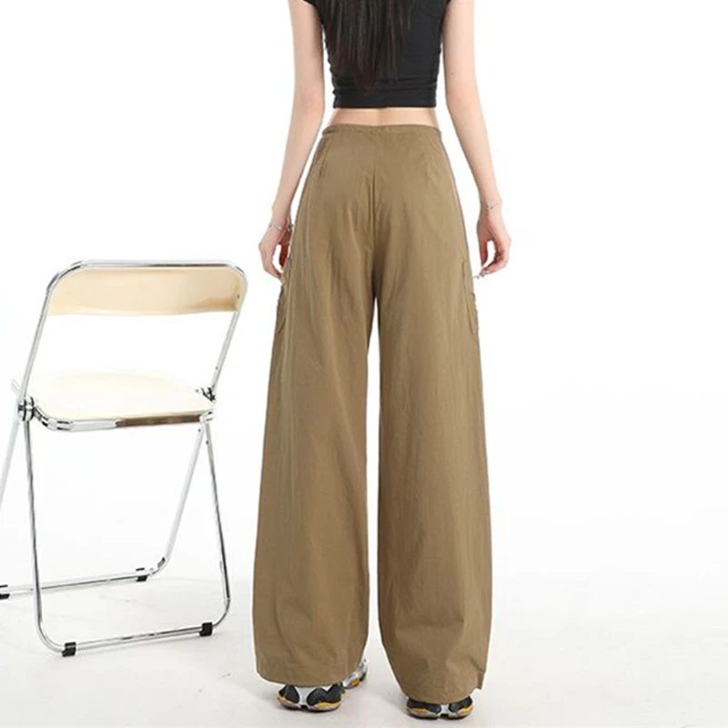 FINEWORDS Pantaloni casual vintage a vita alta da donna Pantaloni casual coreani a gamba larga Streetwear Pantaloni a figura intera Easymatch