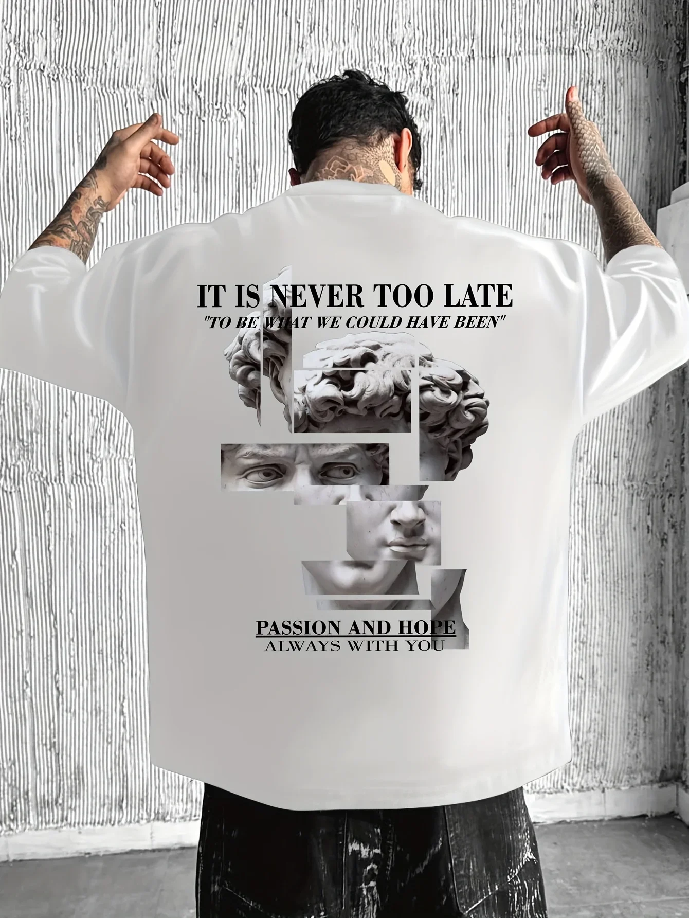 

Men's 100% Cotton T-Shirt with Abstract David Sculpture Collage Print Inspirational Quotes Casual Street Style Short-Sleeve Top