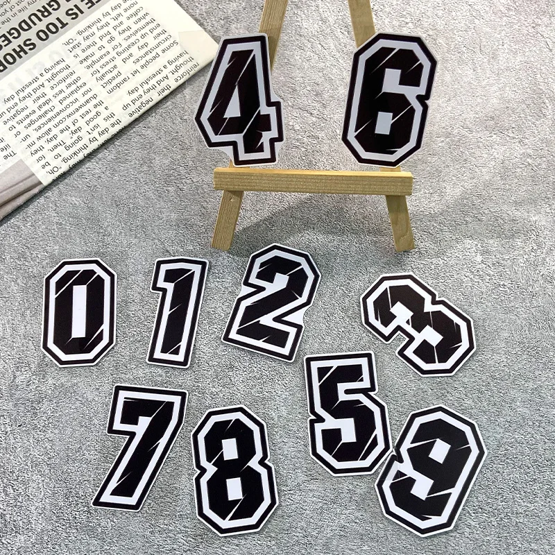 

1 шт. 0123456789 Черные цифры, наклейки на мотоцикл, водостойкий мотоциклетный шлем, топливный бак, передний обтекатель, виниловые наклейки для корпуса скутера