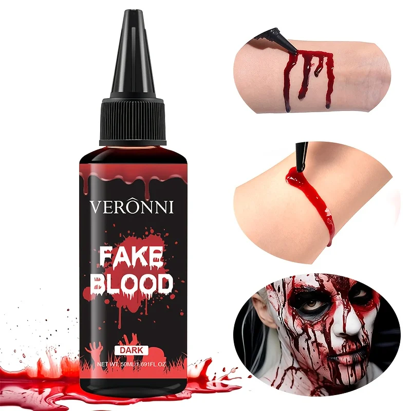 ชุดแต่งหน้าเลือดปลอมสมจริง 5 ชิ้น พร้อมสีทาหน้าสูตรน้ำสีดำและสีขาว และแปรง 2 อัน เหมาะสำหรับวันฮาโลวีน คอสเพลย์ และซอมบี้