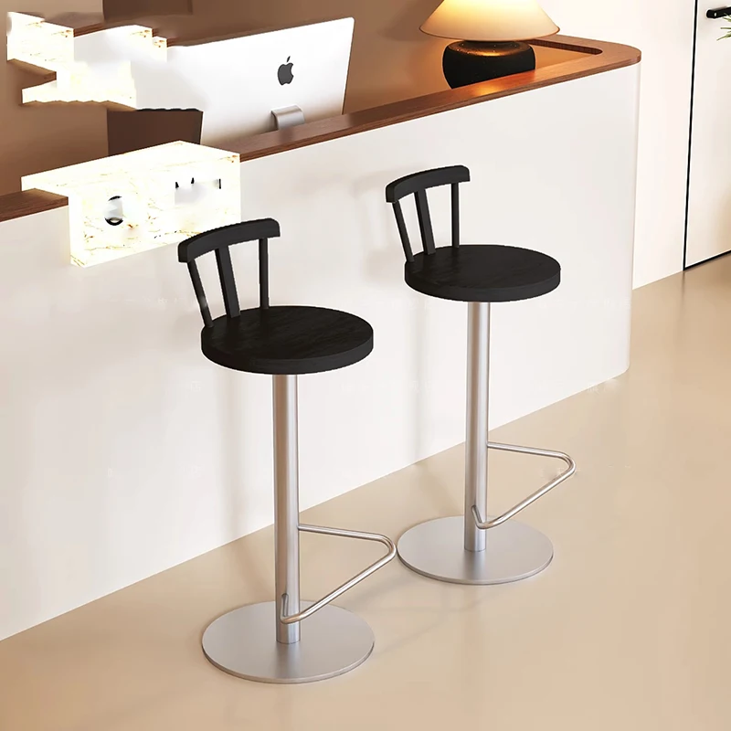 كراسي بار معدنية بسيطة مريحة وحديثة ومكاتب استقبال خشبية باللون الرمادي وكراسي بار مع أثاث منزلي من Sillas خلفي