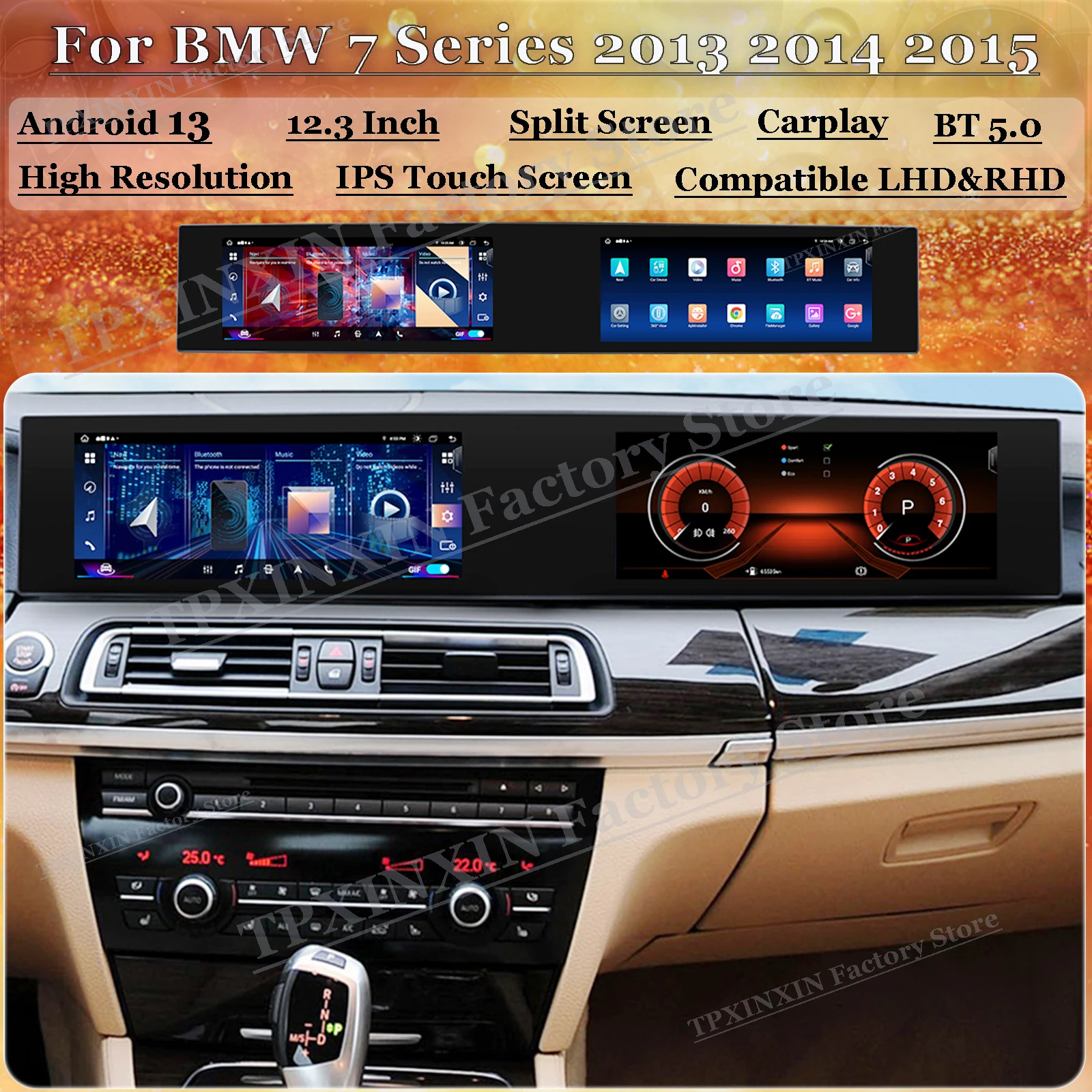 8-Core Dual Screen 12.3'' For BMW 7 Series 2013 2014 2015 Android Auto Multimedia GPS Navigation Car Radio Stereo IPS Head Unit