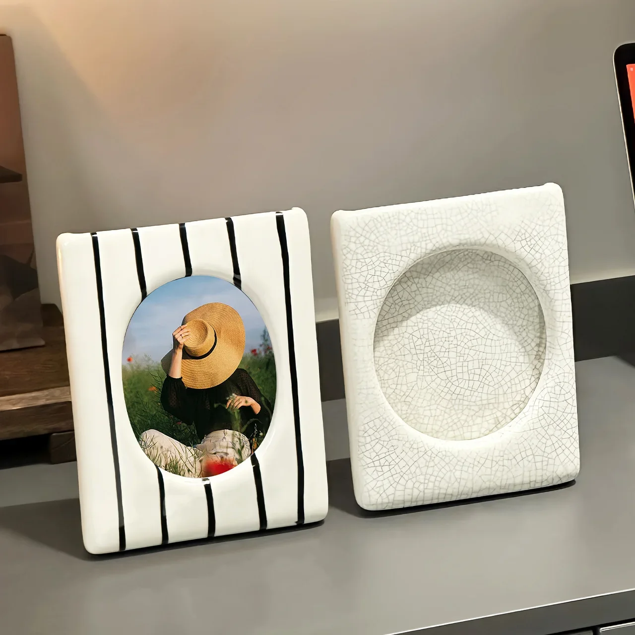 Ceramic Modern Photo Frame 6inch High-grade Wedding White Minimalist Picture Frame Stand for Pictures Home Desktop Decor Gift