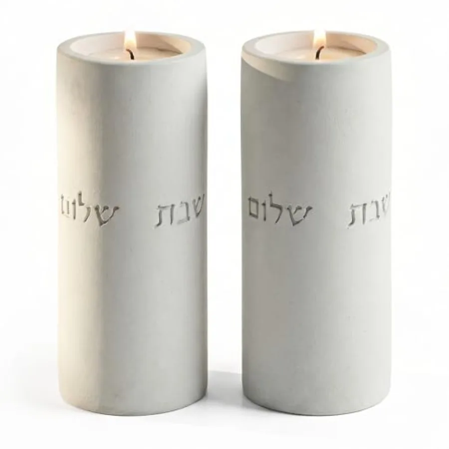 Shabbat Candle Holders Set Modern Judaica Gift and Jewish Holidays Concrete Dripless Candle Holders and Minimalist Jewish Home