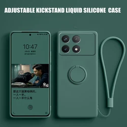 Case For Xiaomi Poco X6 Pro Case Liquid Silicone Ring Stand Shell Coque For POCO X6 Pro Cover Shockproof  K70E Bumper Back Funda