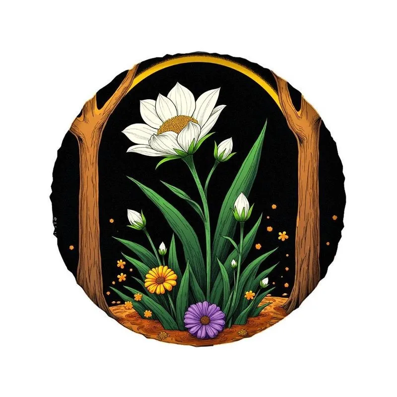 Forest Floral Art Spare Tire Cover White Daisies Print Polyester Cover for SUV RV