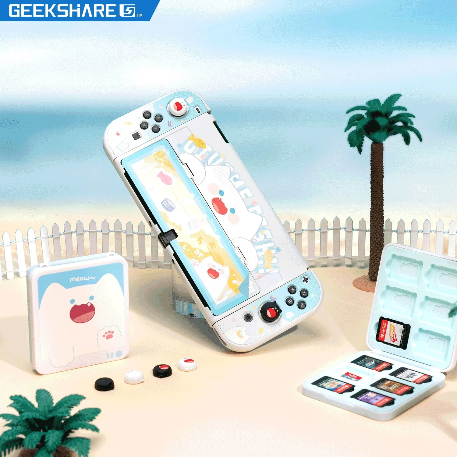 Geekshare nintendo switch oled caso bonito bobo gato série manche tampas escudo duro para nintend interruptor oled ns acessórios do jogo