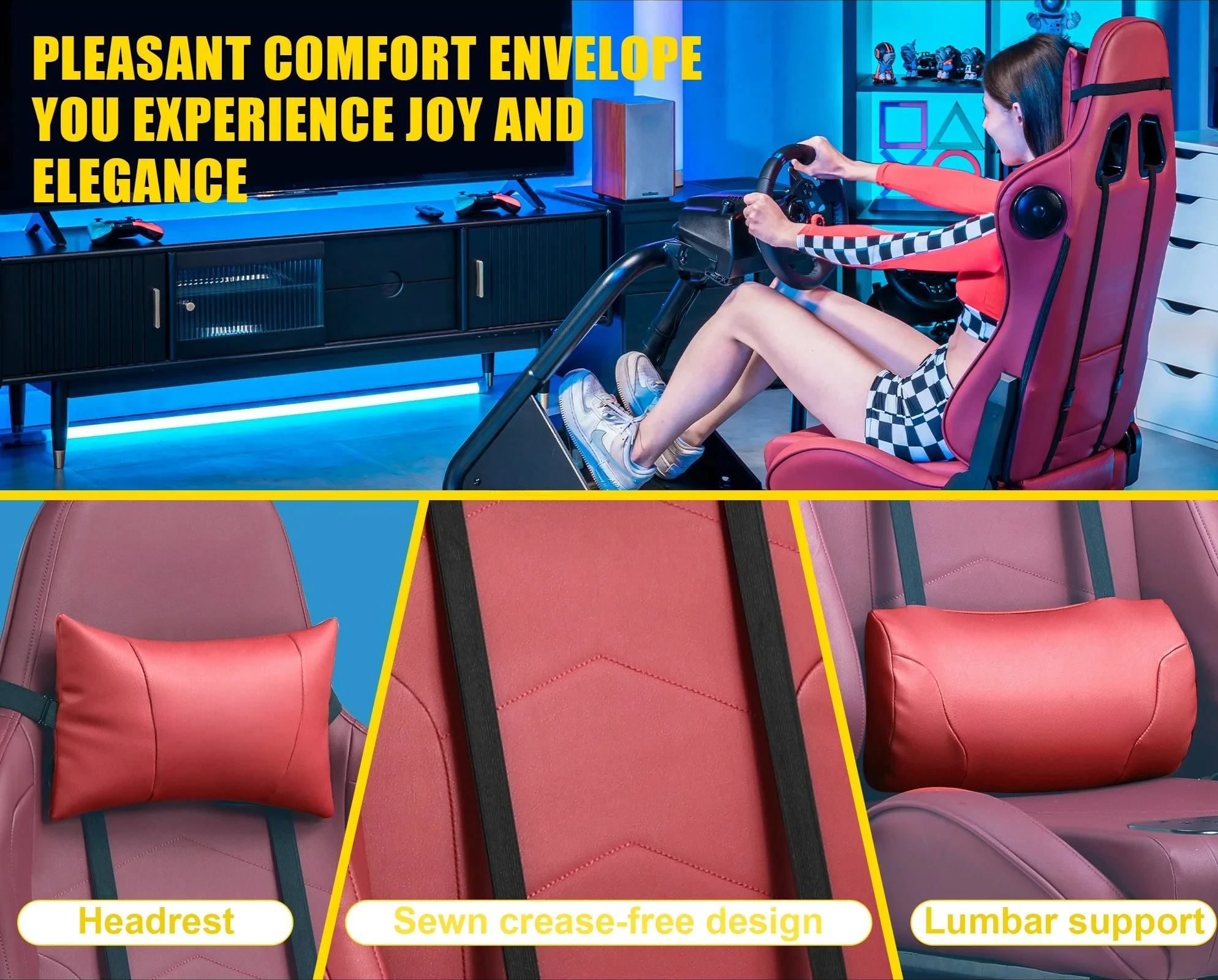 Customizable Racing Simulator Cockpit with Seat, Sim Racing Cockpit Multi-function Adjustable Gaming Wheel Stand for G2