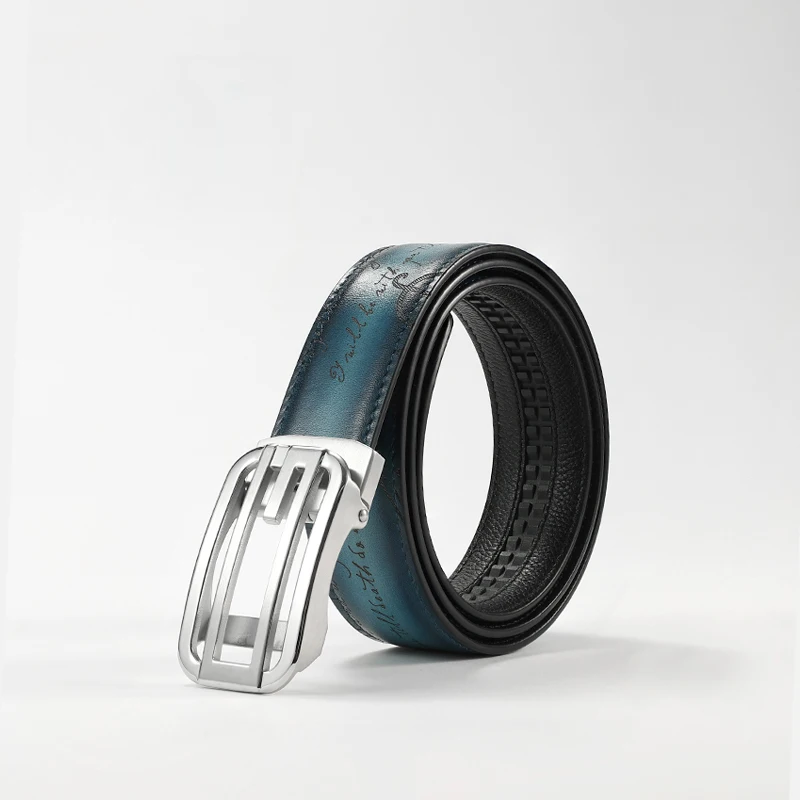 DIMY 2025 Belt Men's Genuine Leather Business Dress Stainless Steel Automatic Buckle High end Pants Handmade Retro Brushed Men's