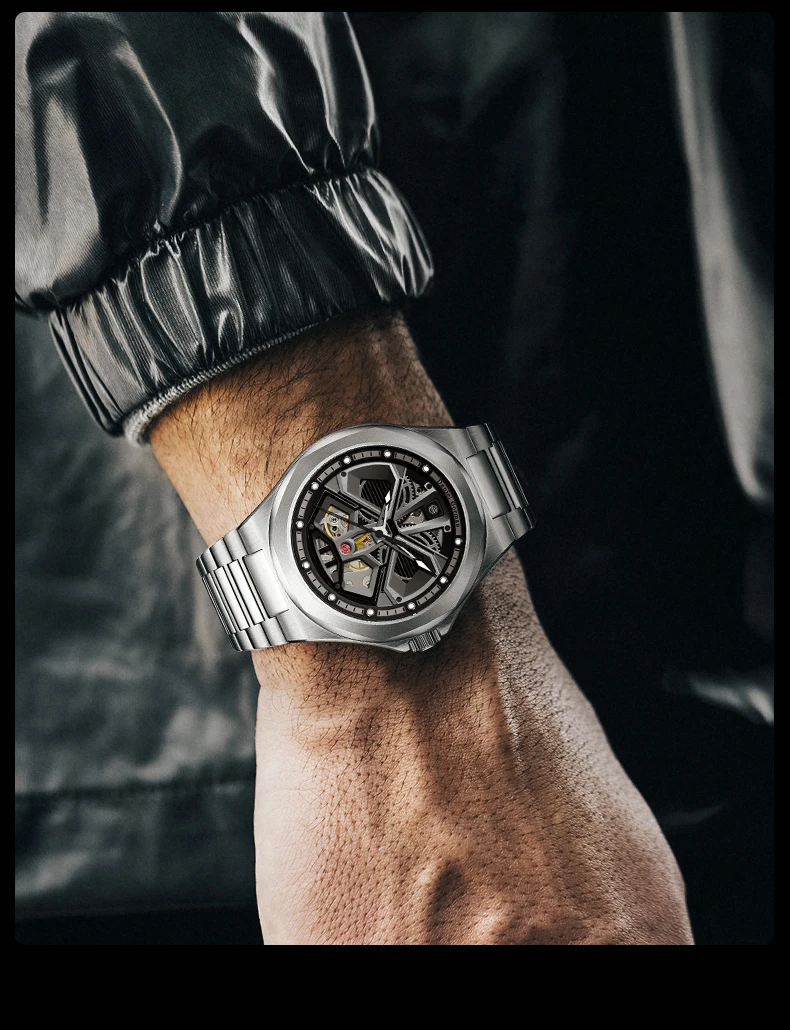 Black Friday Automatic Mechanical Watch Waterproof Sport Skeleton Wristwatch Rotating Wheel Dial Watches Factory Direct