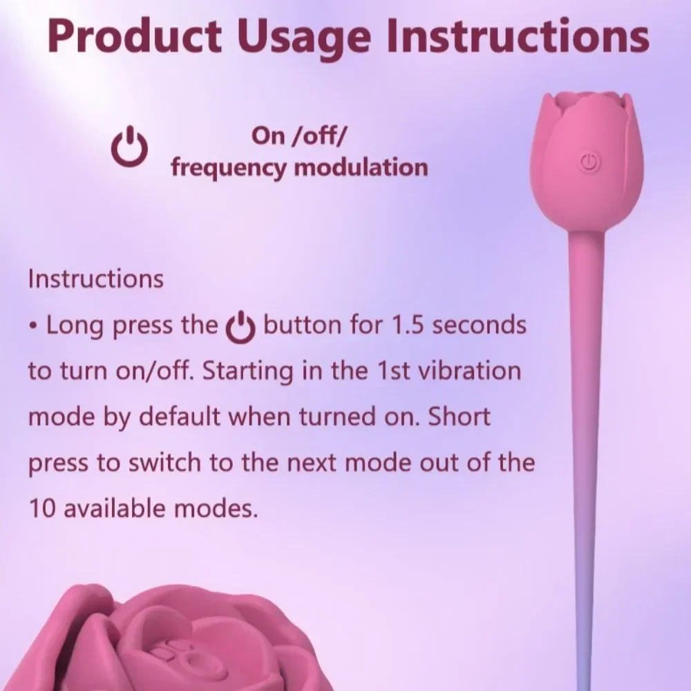 โรส ไวเบรเตอร์ - 10 ระดับการสั่นสะเทือน, ซิลิโคนกระตุ้นคลิตอริส ผลิตภัณฑ์สำหรับผู้ใหญ่ ของเล่นทางเพศ
